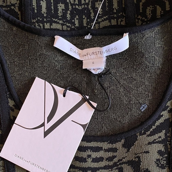 Diane Von Furstenberg Leopard Print Green Black Sheath Dress Size small New - Picture 6 of 7